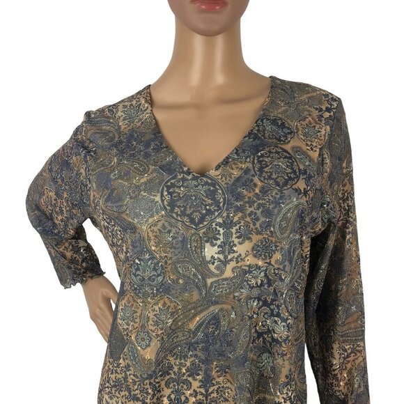 Therapy Y2K Graphic Paisley Print Top Size 2X Multicolor V-Neck Long Fairy Boho - Picture 2 of 8